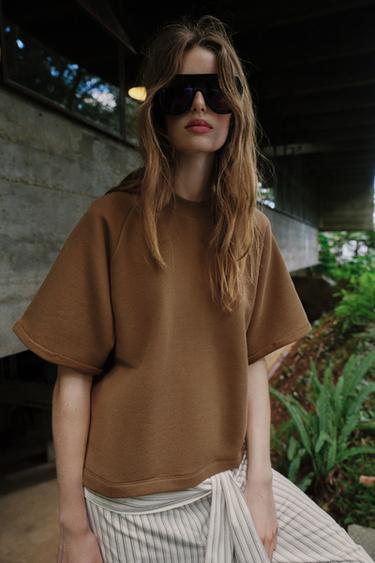 SHORT SLEEVE SWEATSHIRT - Brown by Zara