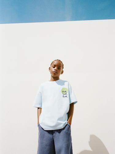 PRINTED AND EMBROIDERED T-SHIRT - Sky blue by Zara
