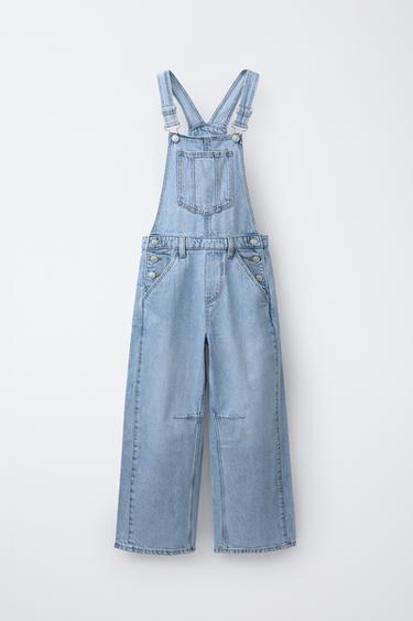 Zara LONG DENIM OVERALLS - Blue