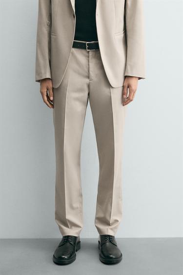 Zara TEXTURED SUIT PANTS - taupe brown