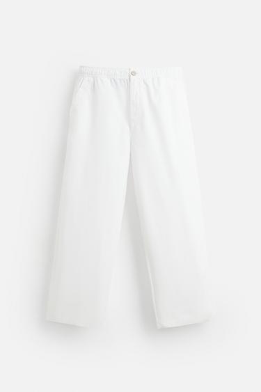 WASHED CANVAS TROUSERS - White by Zara