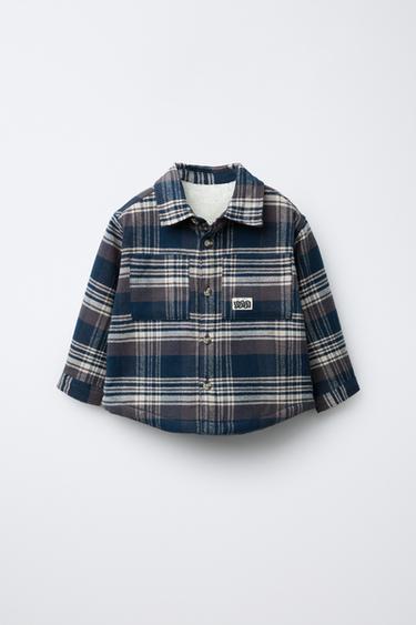 Zara PLAID PRINT FLEECE LINED OVERSHIRT - Blue - Image 0