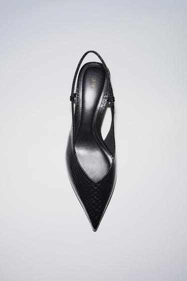 Zara TEXTURED SLINGBACK SHOES - Black