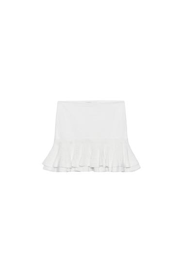 MINIGONNA IN MAGLIA CON VOLANT - Bianco di Zara