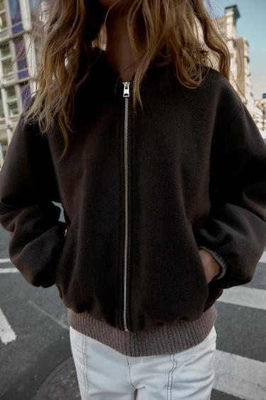 HOODED JACKET WITH ELASTIC HEM - Brown by Zara - Image 4