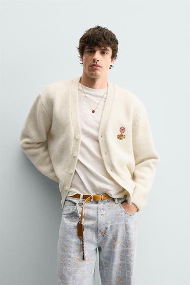 Zara EMBROIDERED COMBINATION CARDIGAN GABRIEL AZEVEDO X ZARA - Ecru