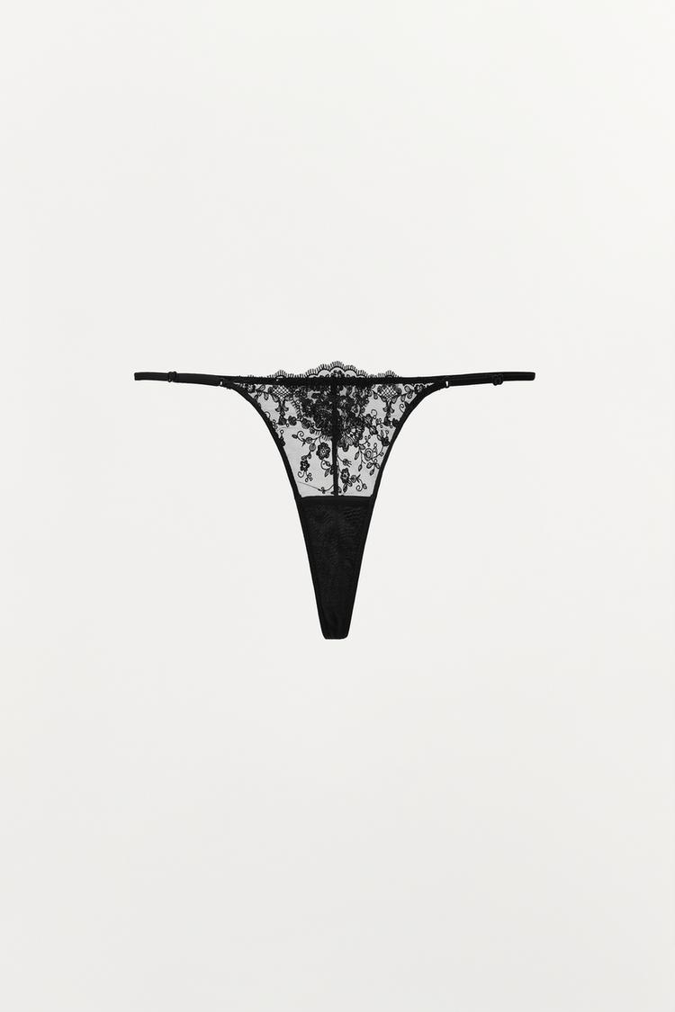 LACE THONG — Black
