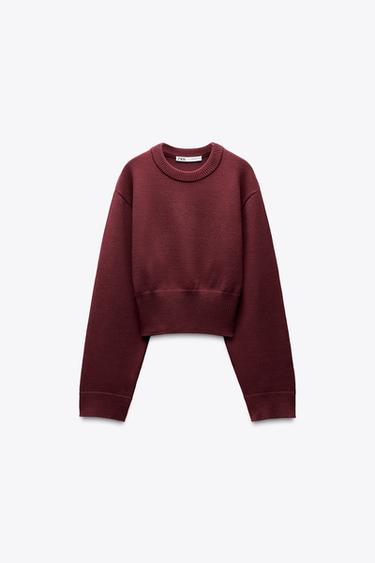SWEATER DE MALHA LISA MANGA ANCHA - Borgonha da Zara