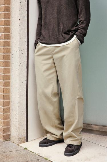 Zara 縫線扭轉寬管長褲 - 米色