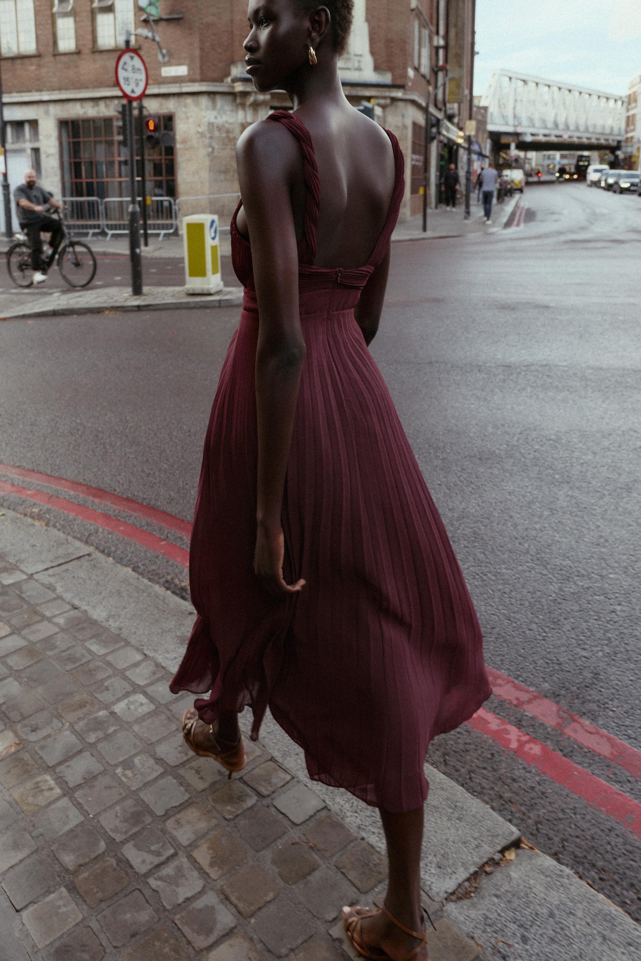 PLEATED MIDI DRESS - Terracotta | ZARA United States