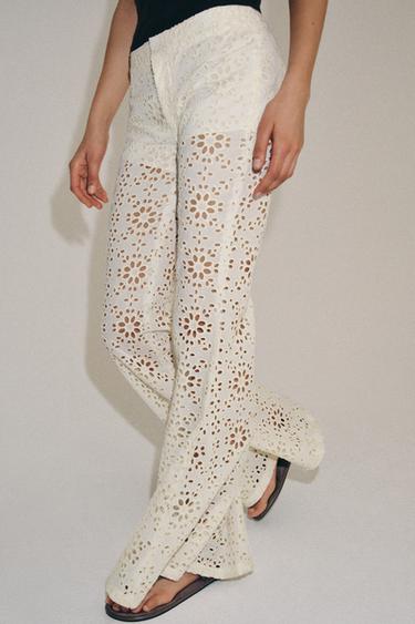 PANTALON ÉVASÉ BRODÉ ZW COLLECTION - Écru de Zara - Image 1