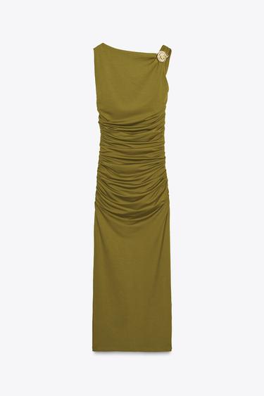 SHELL POLYAMIDE DRESS - Olive green by Zara - Image 0