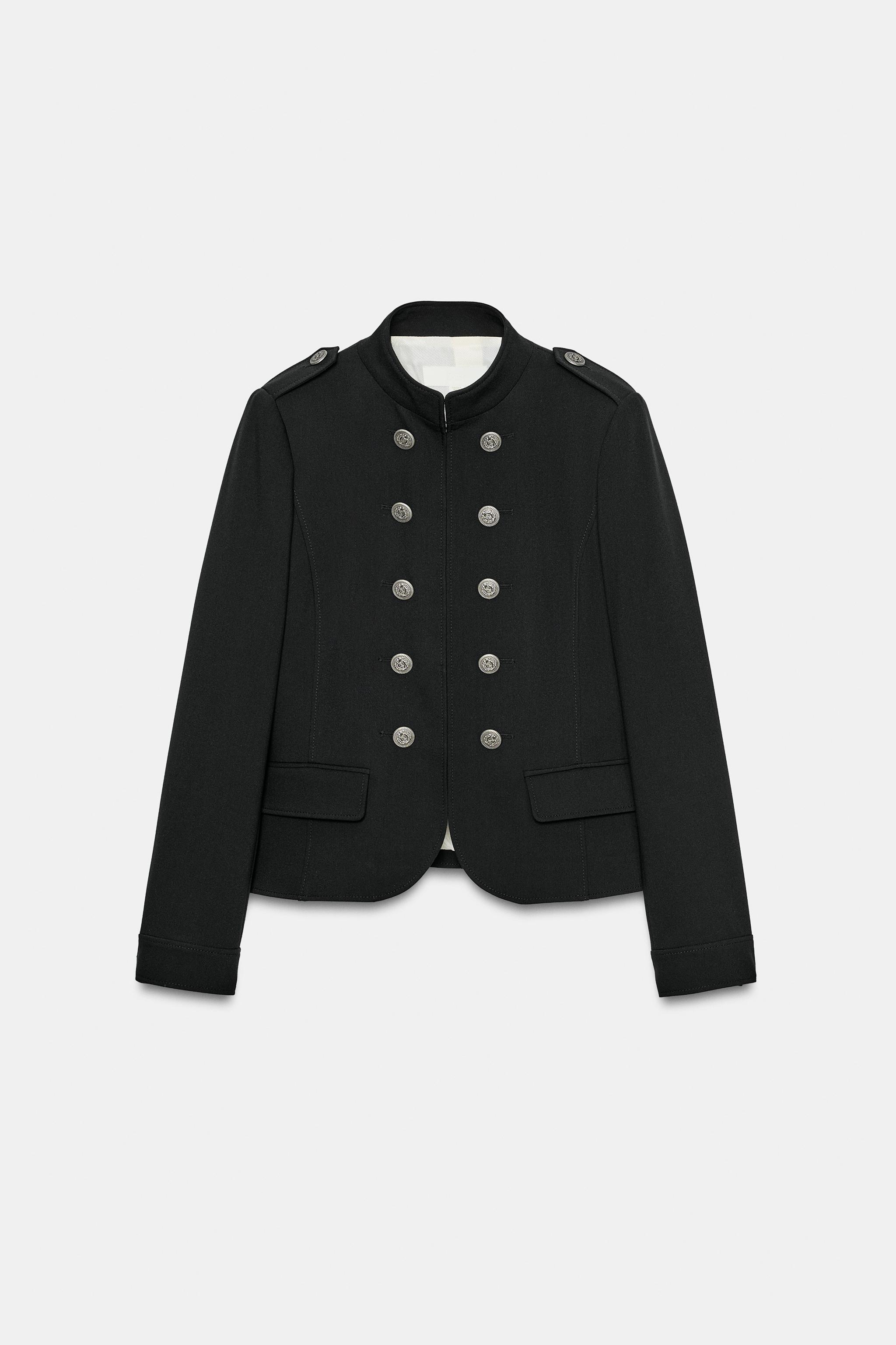 FITTED JACKET WITH SHOULDER PADS AND BUTTONS - Black | ZARA United