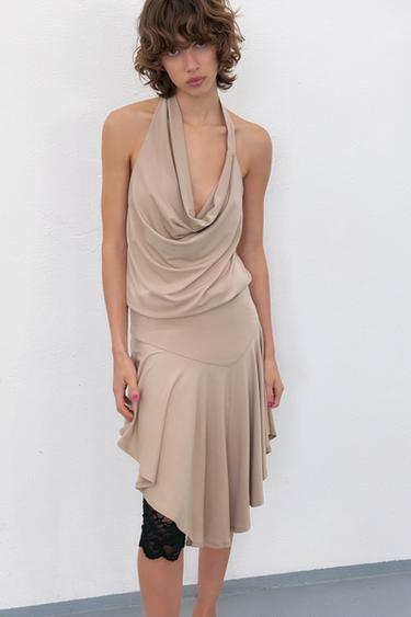 Zara OPEN-BACK HALTER DRESS - Sand