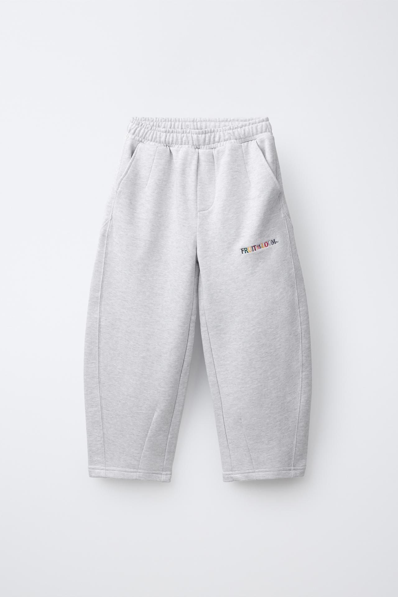 FRUIT OF THE LOOM™ EMBROIDERED BARREL SWEATPANTS — Gray marl