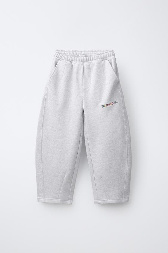 FRUIT OF THE LOOM™ EMBROIDERED BARREL PLUSH TROUSERS - Grey marl de Zara - Imagen 0