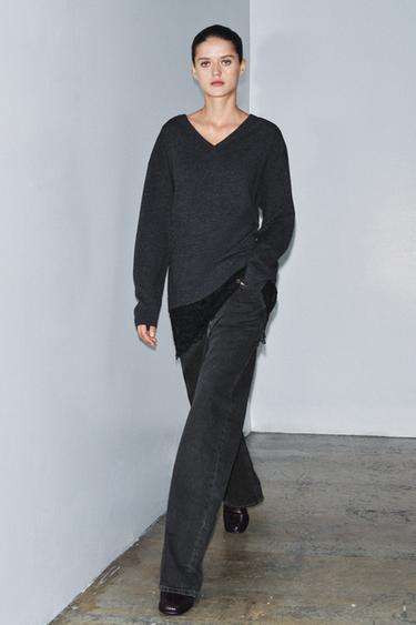 LONG KNIT JUMPER WITH LACE DETAIL - Grey by Zara