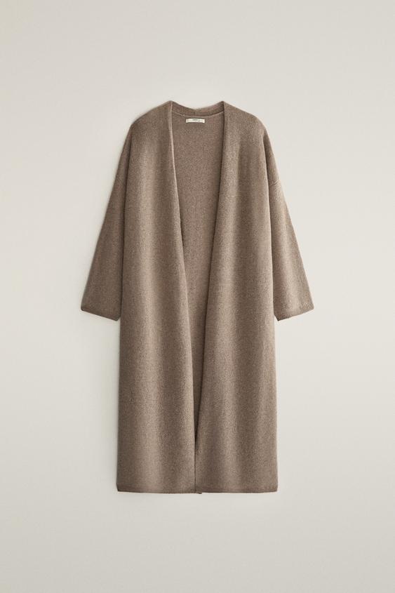 LONG CASHMERE CARDIGAN - Brown / Taupe by Zara - Image 0