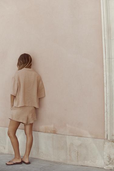 SHORT SLEEVE FLOWING SHIRT - Stone de Zara - Image 3