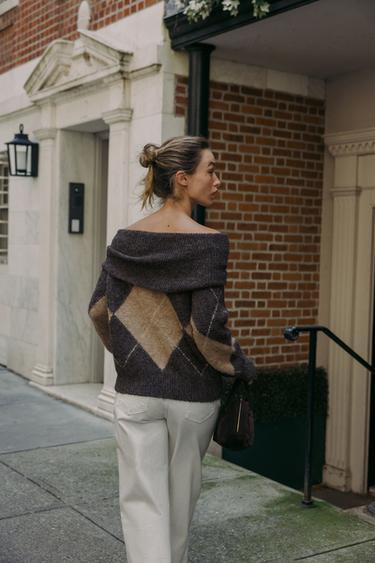 PULL EN MAILLE BUSTIER LOSANGES - Gris / Beige de Zara - Image 4