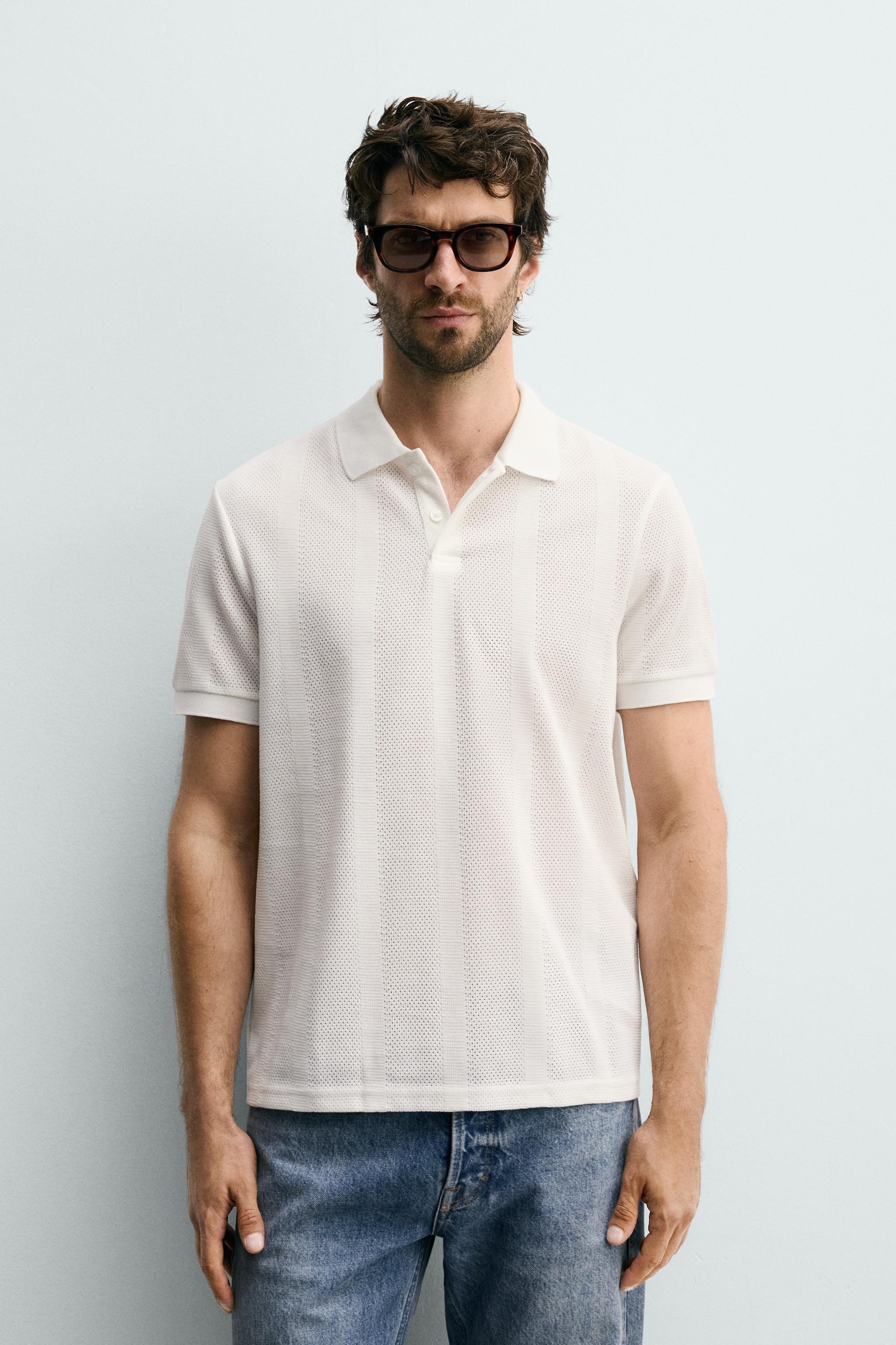 STRIPED JACQUARD REGULAR FIT POLO — Oyster-white