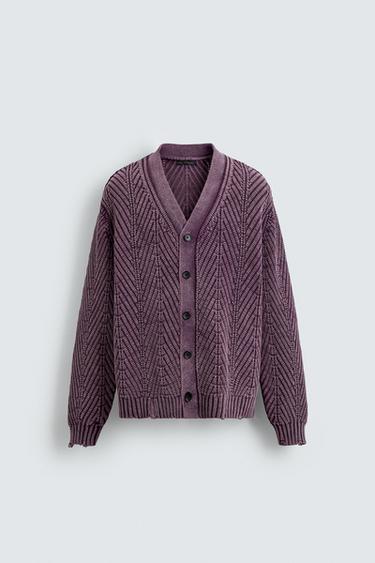 DISTRESSED EFFECT TEXTURED CARDIGAN - Lilac by Zara