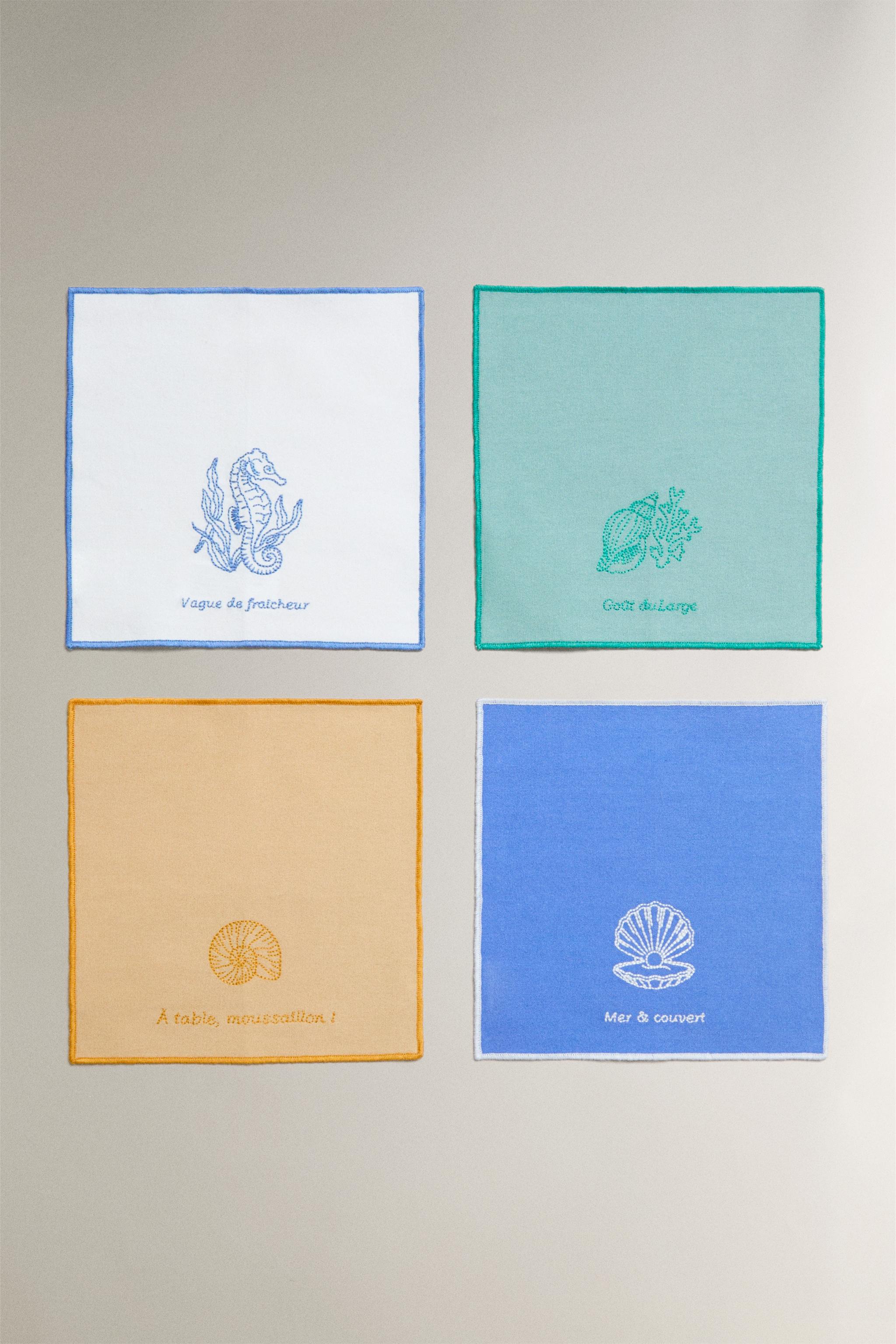 MARINE EMBROIDERED COCKTAIL NAPKINS (SET OF 4)