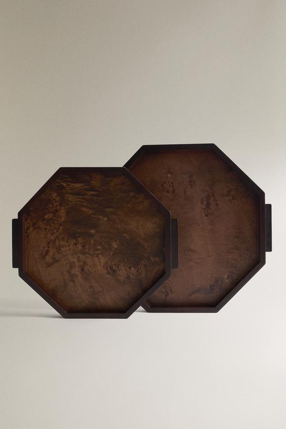OTTEKANTET BAKKE I TRÆ - Brun fra Zara - Billede 0