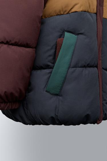 MANTEAU MATELASSÉ POLAIRE COLOR BLOCK DÉPERLANT - Bleu marine de Zara - Image 5