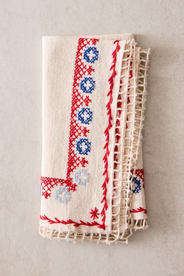 PACK OF CROSS-STITCH EMBROIDERY COTTON AND LINEN NAPKINS (PACK OF 2) - Pink by Zara - Image 5