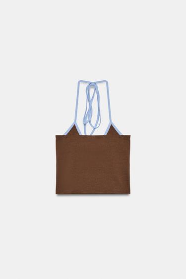TOP COURT HALTER À LISERÉS - Marron-Bleu de Zara - Image 4