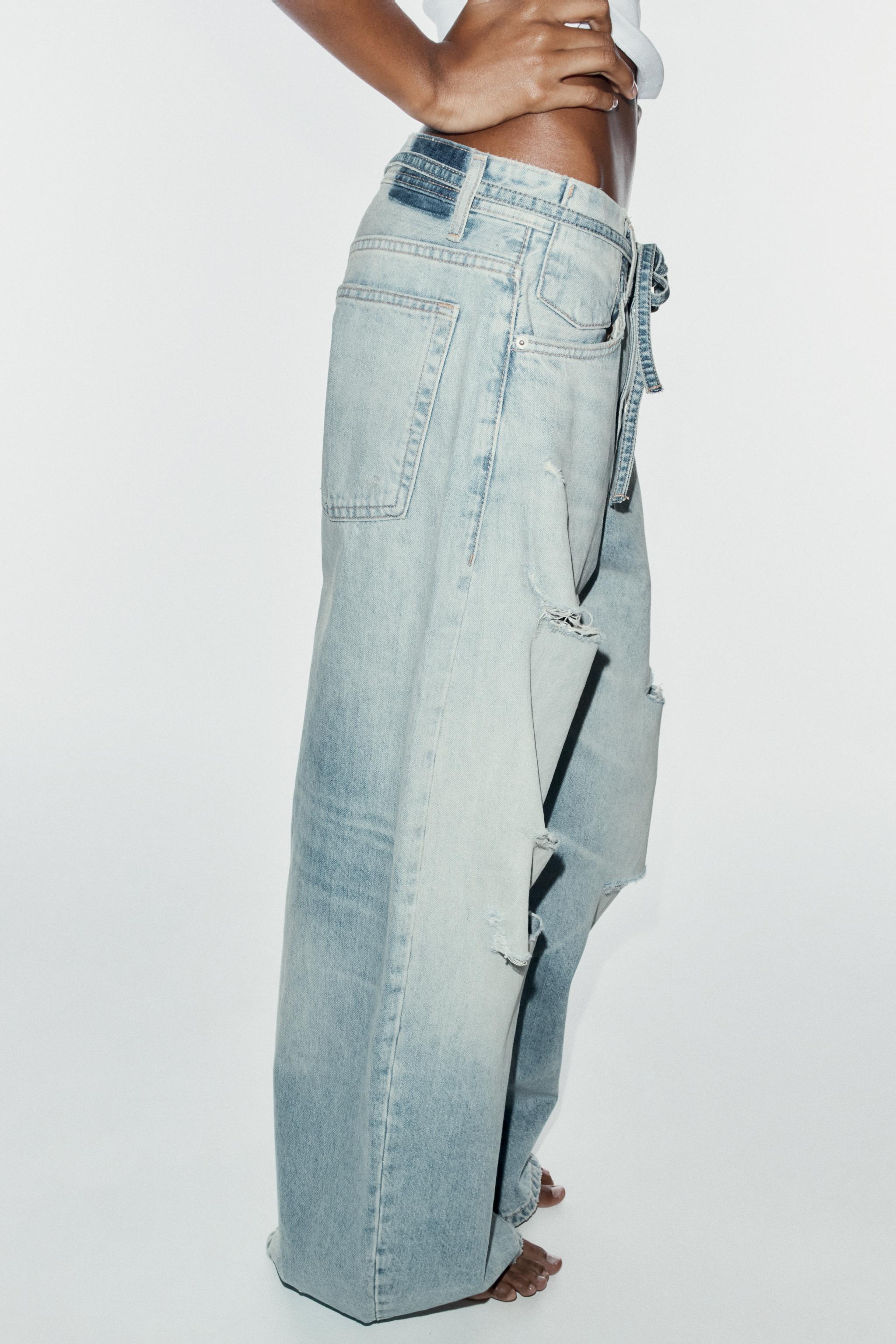 JEAN TRF BAGGY À CEINTURE ET DÉCHIRURES TAILLE MI-HAUTE