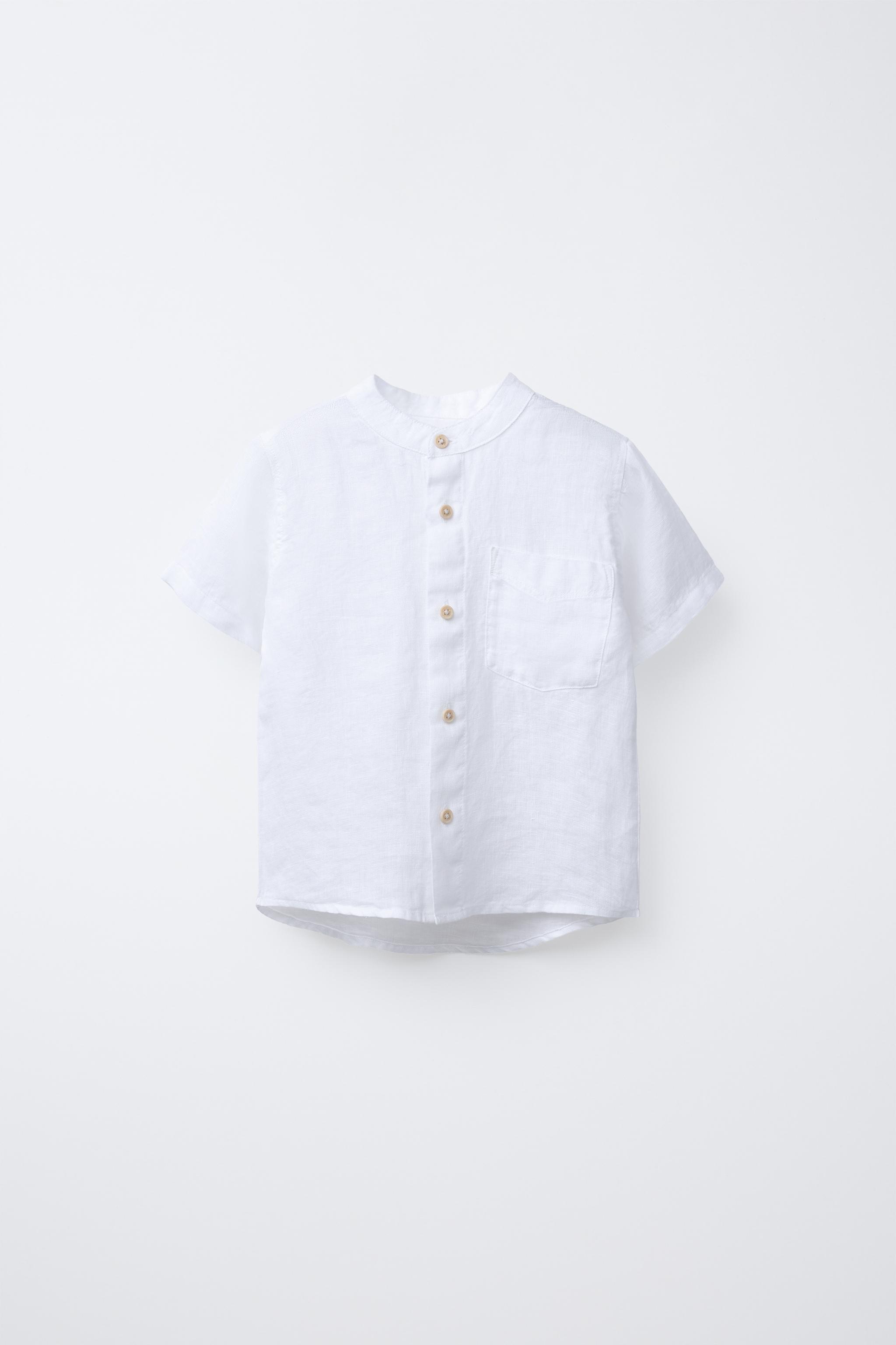 LINEN MANDARIN COLLAR SHIRT - Ecru | ZARA United States