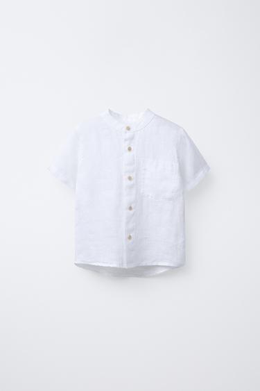 CHEMISE À COL MAO EN LIN - Écru de Zara