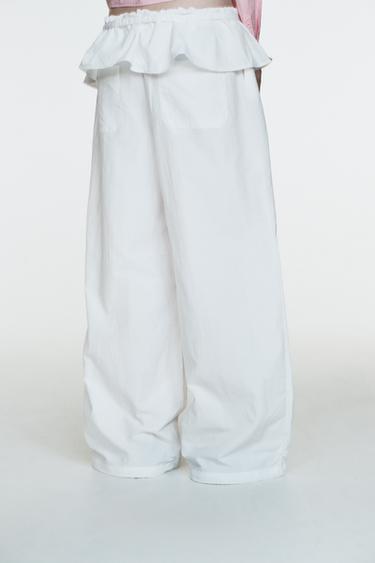 PANTALON EN NYLON À TAILLE SUPERPOSÉE - Blanc de Zara - Image 4