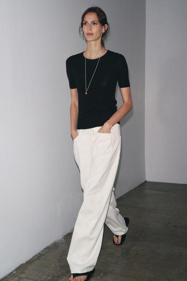 Zara SHORT SLEEVE KNIT TOP - Black