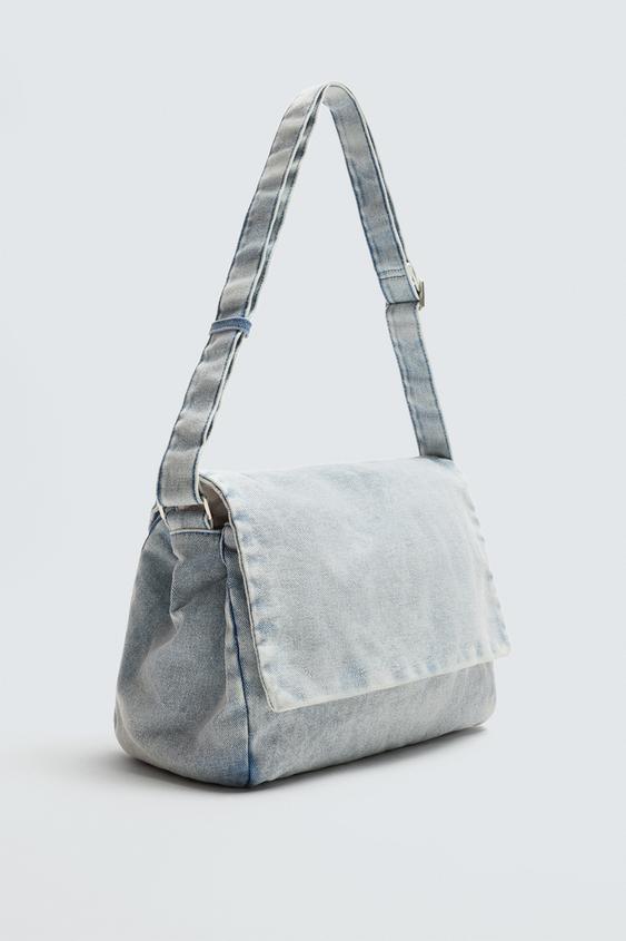 WASHED-EFFECT DENIM CROSSBODY BAG