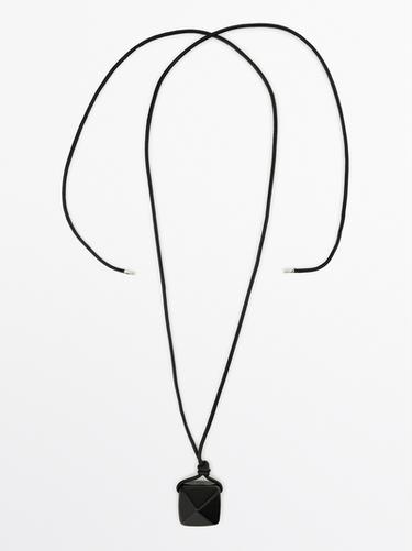 Zara Leather cord necklace with natural stone - Black - Image 0