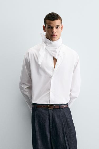 RELAXED FIT SHIRT WITH SCARF - White by Zara
