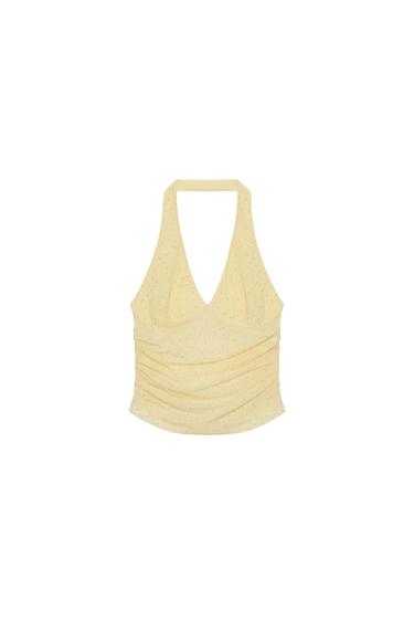 DOTTED MESH HALTER TOP - Light yellow by Zara
