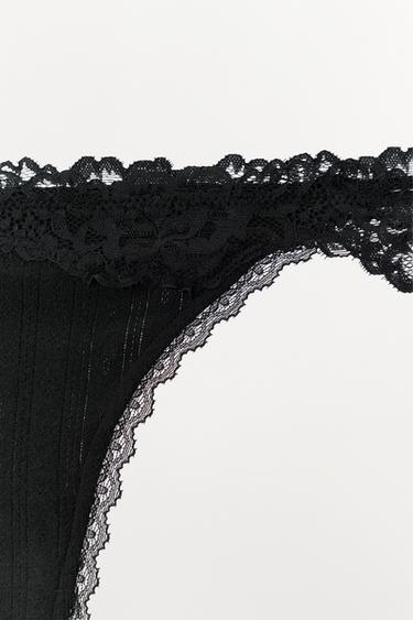 TANGA POINTELLE EN DENTELLE - Noir de Zara - Image 4