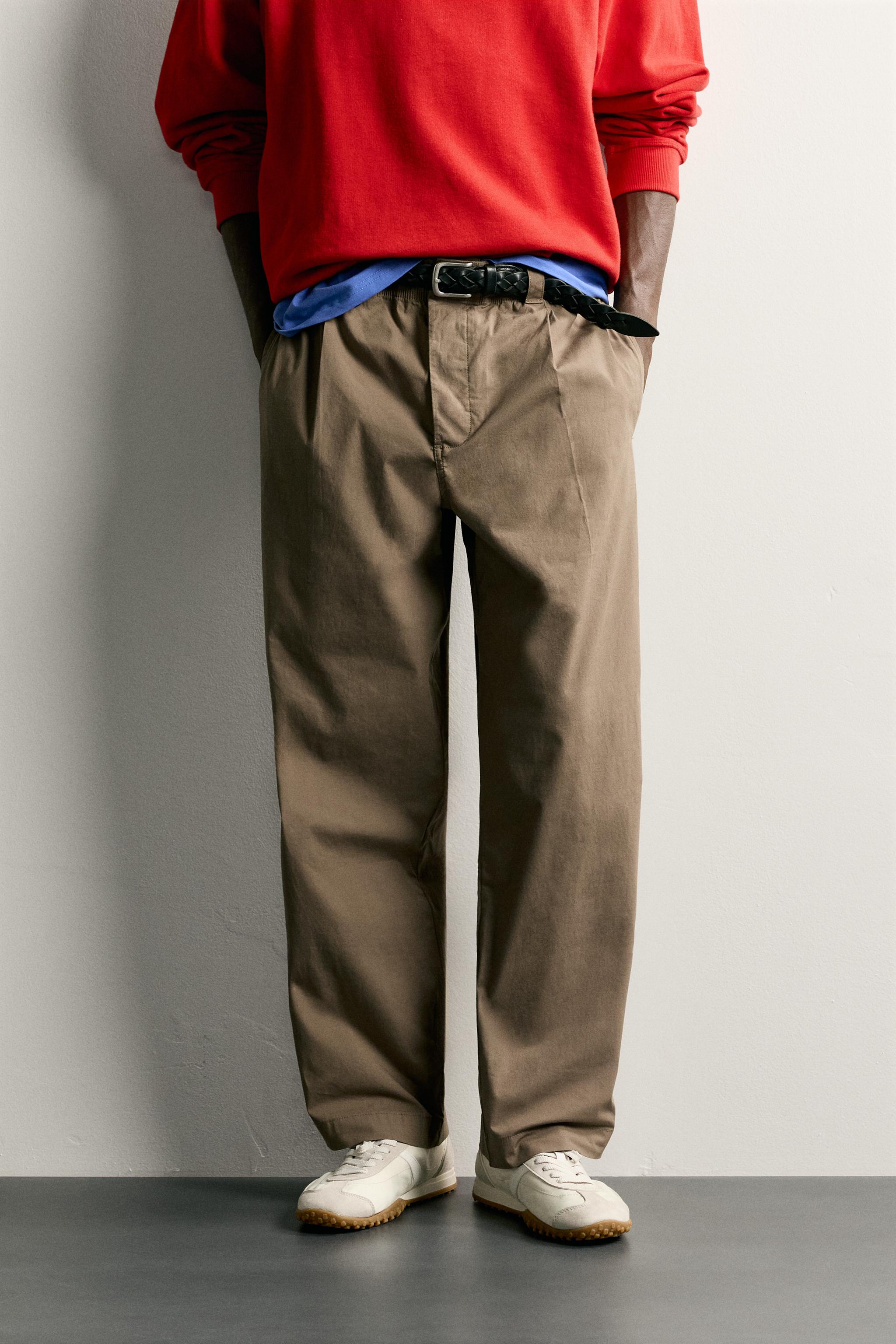 PLEATED RELAXED-FIT PANTS — Brown / Taupe