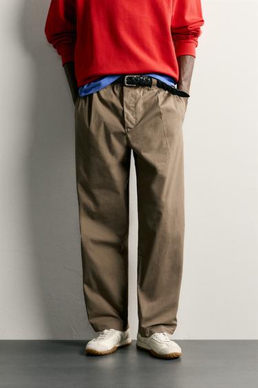 RELAXED FIT PLEATED TROUSERS - Brown / Taupe by Zara