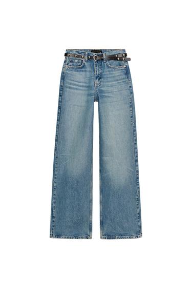 JEANS Z1975 STRAIGHT TAPERED TIRO ALTO CINTURÓN - Azul claro de Zara