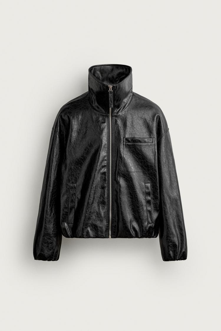 LEATHER EFFECT CROPPED FIT JACKET