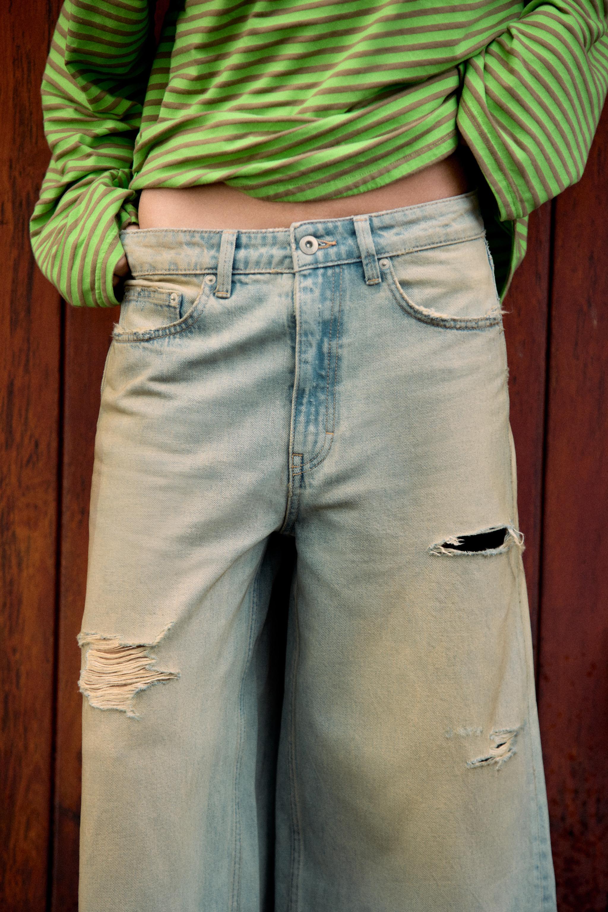 Zara TRF DISTRESSED BAGGY DENIM JORTS görsel 3