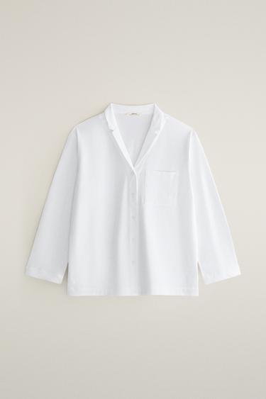 LONG SLEEVE SHIRT WITH LAPEL INFINITY SCARF — White 1