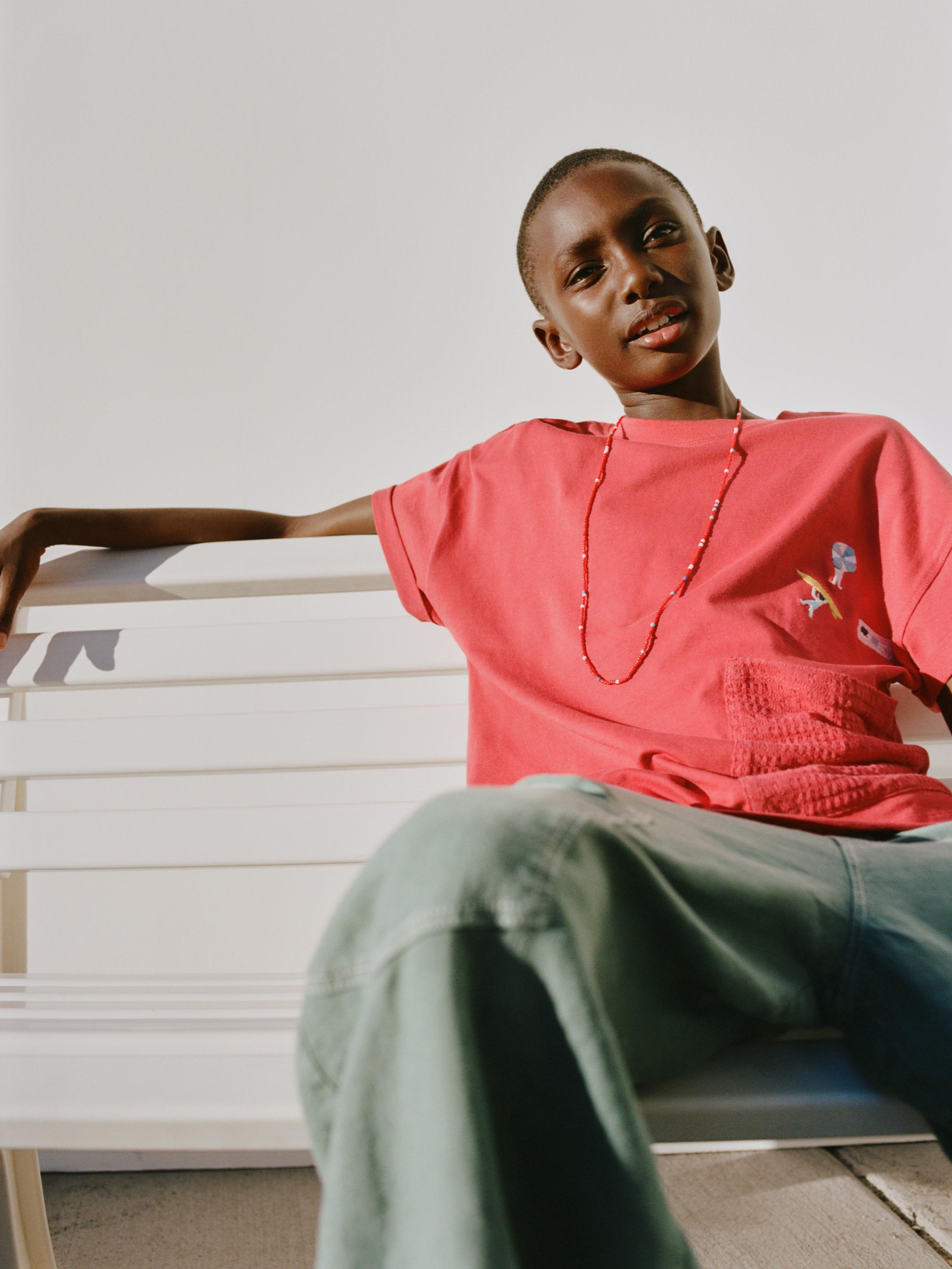 CROCHET KNIT POCKET T-SHIRT