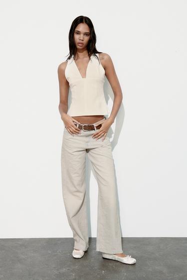 TOP CINTRE ÉLASTIQUE - Blanc cassé de Zara