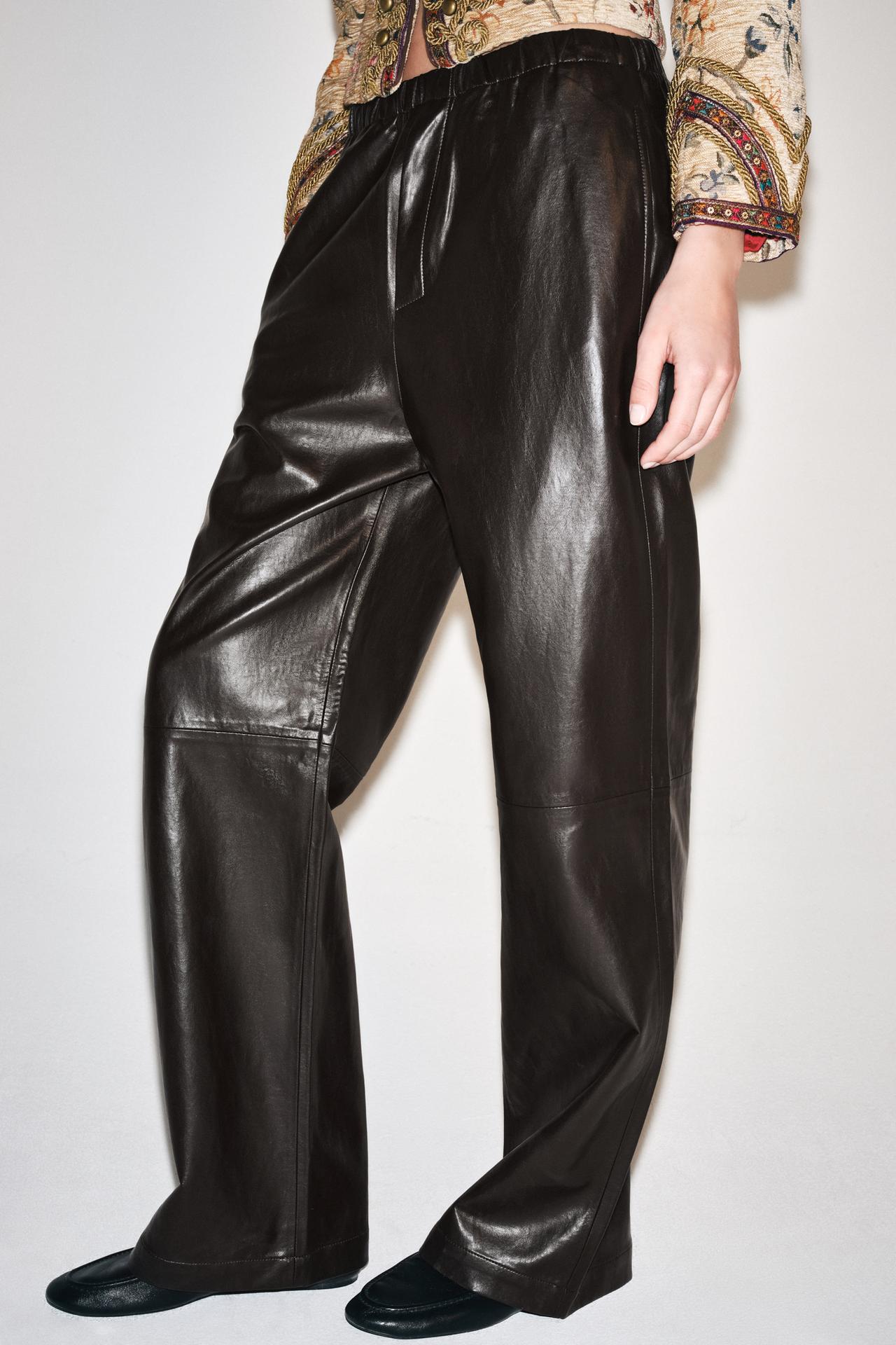 ZW COLLECTION FAUX LEATHER JOGGER PANTS — Brown